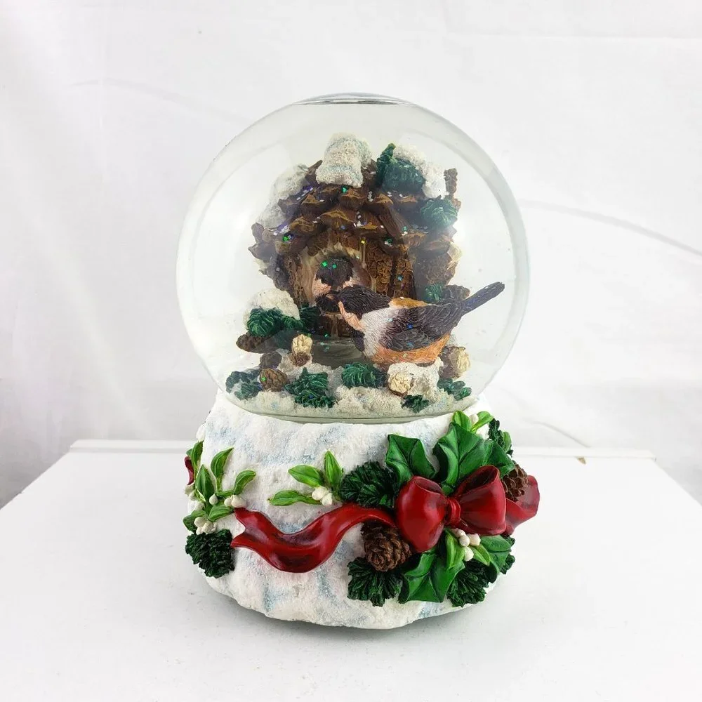 Snow Globe Musical Rotating with Birds White Christmas